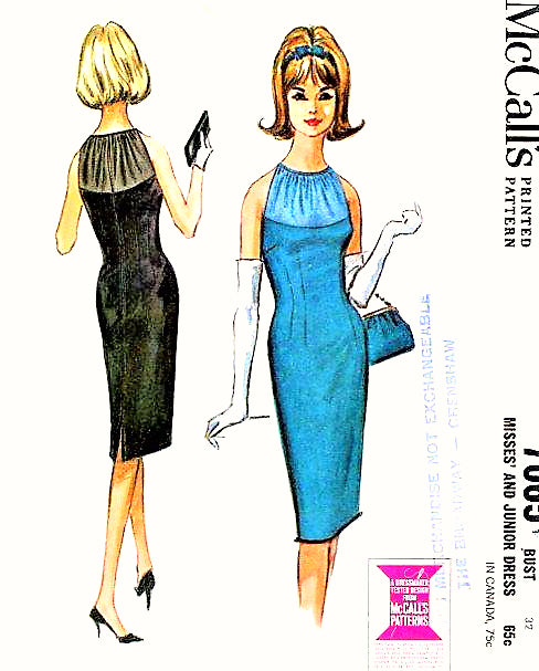 1960s SEDUCTIVE Evening Cocktail Party Dress Pattern McCALLS 7065 Figure Show Off Sheath With Neckline of Sheer Yoke Bust 36 Vintage Sewing Pattern