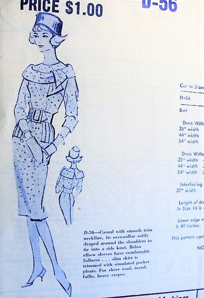 1950s ENTICING Slim Dress Pattern MODES ROYALE D-56 Eye Catching Off-Shoulder Collar Wiggle Dress Bust 36 Vintage Sewing Pattern FACTORY FOLDED