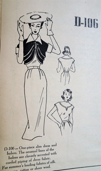 1950s FLATTERING Slim Dress and Unique Bolero Jacket Pattern MODES ROYALE 106 Lovely Day or Party Dress Bust 30 Vintage Sewing Pattern