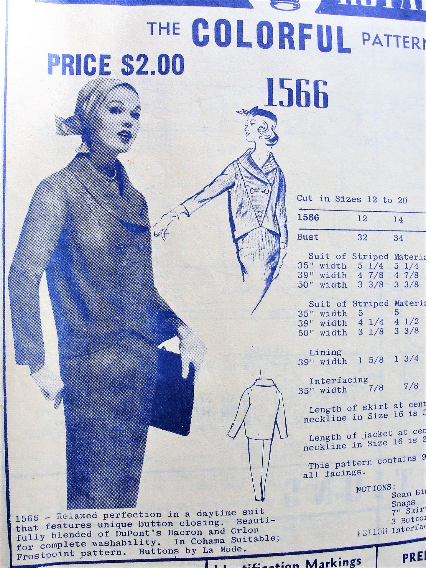 1950s  CLASSY Suit Pattern MODES Royale 1566 Unique Button Closing, Slim Pencil Skirt Bust 34 Vintage Sewing Pattern
