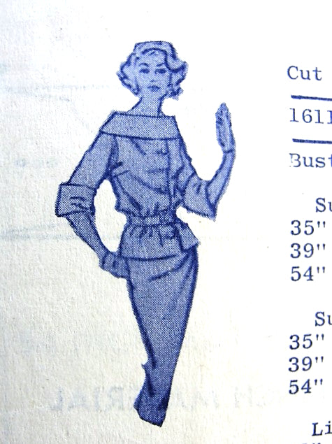 1950s BOMBSHELL Suit Pattern MODES ROYALE 1611 Stunning Belted Suit Jacket Stand Away Shawl Collar ,Slim Skirt Bust 36 Vintage Sewing Pattern