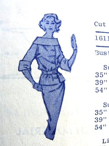 1950s BOMBSHELL Suit Pattern MODES ROYALE 1611 Stunning Belted Suit Jacket Stand Away Shawl Collar ,Slim Skirt Bust 36 Vintage Sewing Pattern