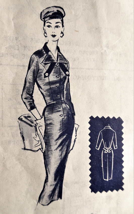 1950s Vintage CLASSY Wiggle Dress  MODES ROYALE 253  Button Front Slim Dress Bust 32 Vintage Sewing Pattern FF