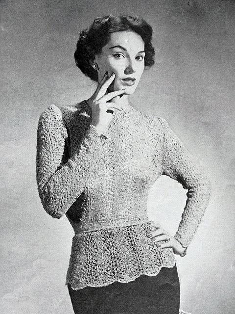 INSTANT PDF PATTERN 1950s Vintage Knitting Crochet Pattern Stunning Lace Over Blouse Peplum Style Vintage Pattern Day or Evening Glam