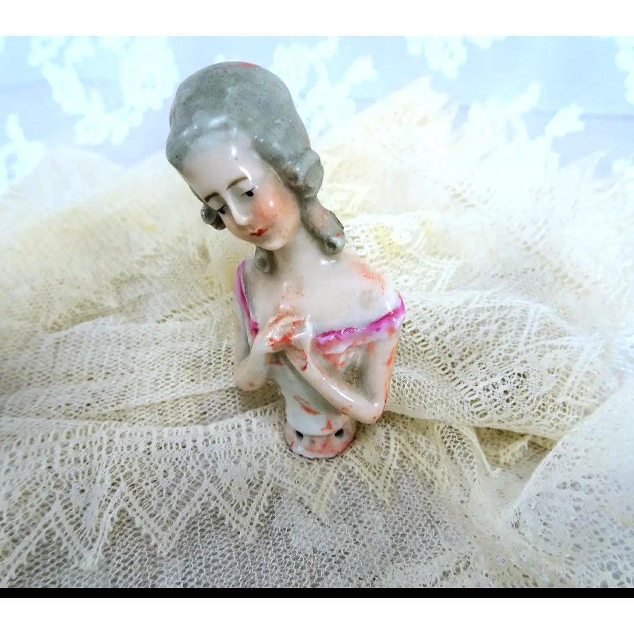 ANTIQUE Half Doll, Pin Cushion Doll, German Made,Porcelain Half Doll, Art Deco Doll, Vanity Display, Collectible Vintage Pin Cushion Dolls
