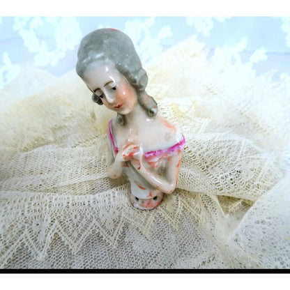ANTIQUE Half Doll, Pin Cushion Doll, German Made,Porcelain Half Doll, Art Deco Doll, Vanity Display, Collectible Vintage Pin Cushion Dolls
