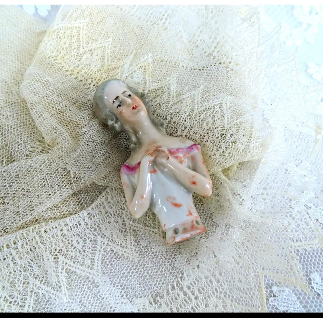 ANTIQUE Half Doll, Pin Cushion Doll, German Made,Porcelain Half Doll, Art Deco Doll, Vanity Display, Collectible Vintage Pin Cushion Dolls