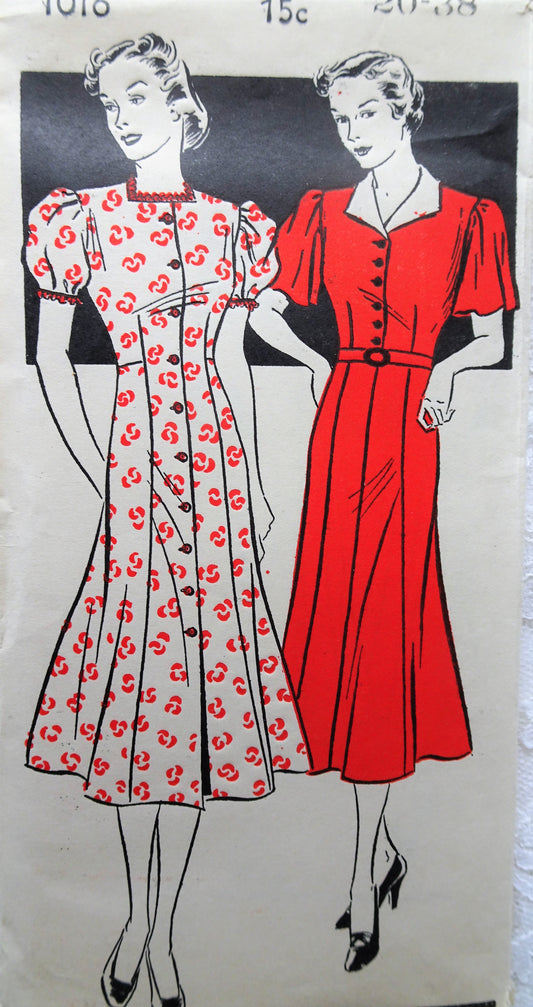 1930s PRETTY Dress Pattern NEW YORK 1016 Two Lovely Styles, puff or Flutter Sleeves, Bust 38 Vintage Sewing Pattern FACTORY FOLDED
