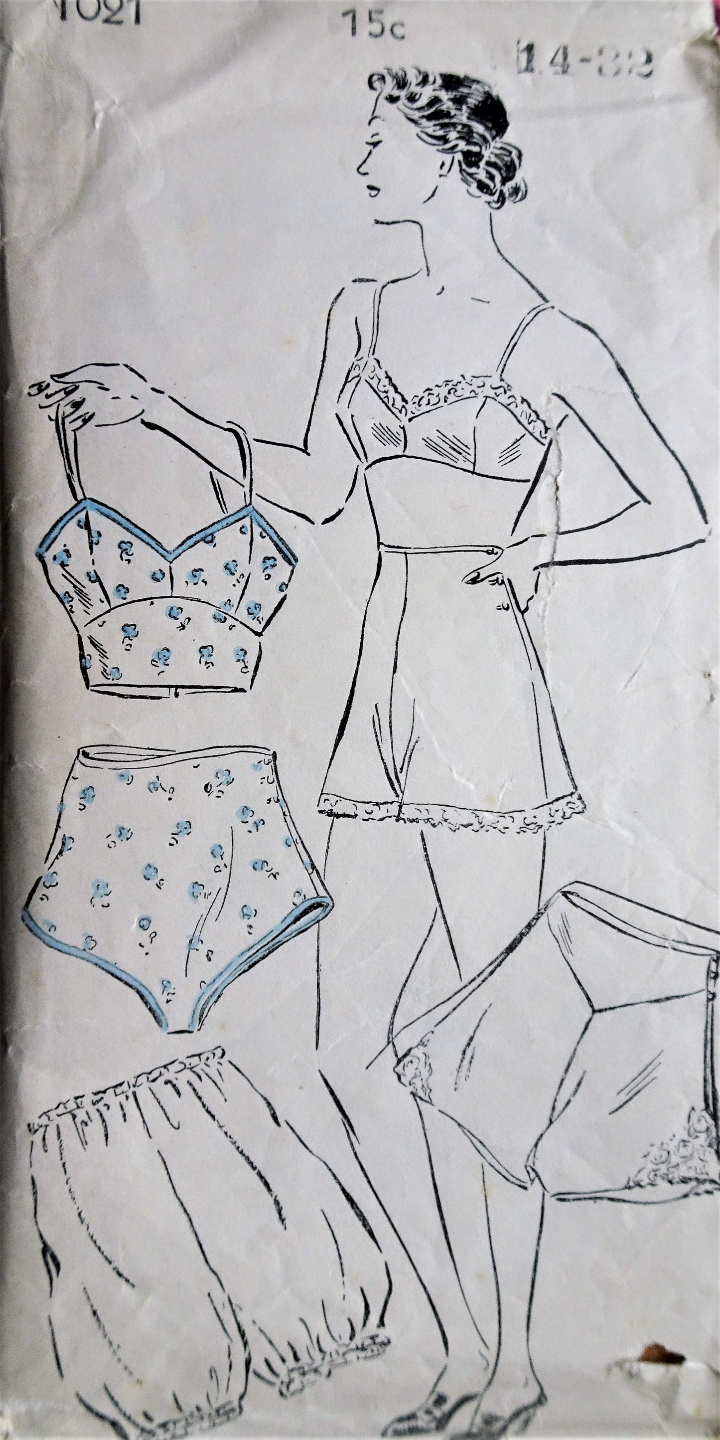 1930s FABULOUS Lingerie Pattern NEW YORK 1021 Three Panty Styles, 2 Bra Styles, Pin Up Lingerie, Bust 32 Vintage Sewing Pattern
