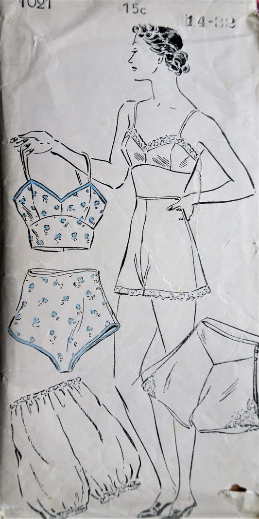 1930s FABULOUS Lingerie Pattern NEW YORK 1021 Three Panty Styles, 2 Bra Styles, Pin Up Lingerie, Bust 32 Vintage Sewing Pattern