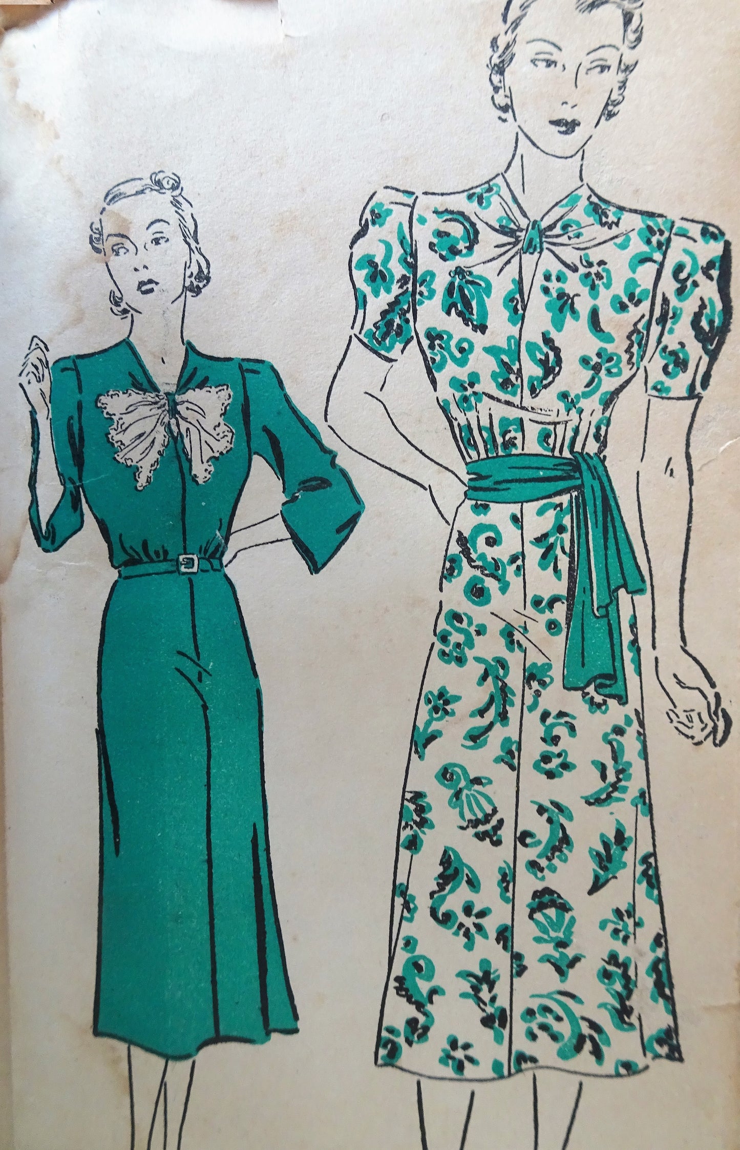 1930s LOVELY Dress Pattern NEW YORK 1055 Two Beautiful Styles, Neckline Details Bust  34 Vintage Sewing Pattern FACTORY FOLDED