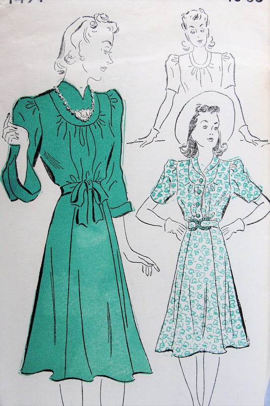 1930s Vintage LOVELY Dress in Three Styles New York 1491 Sewing Pattern Bust 36