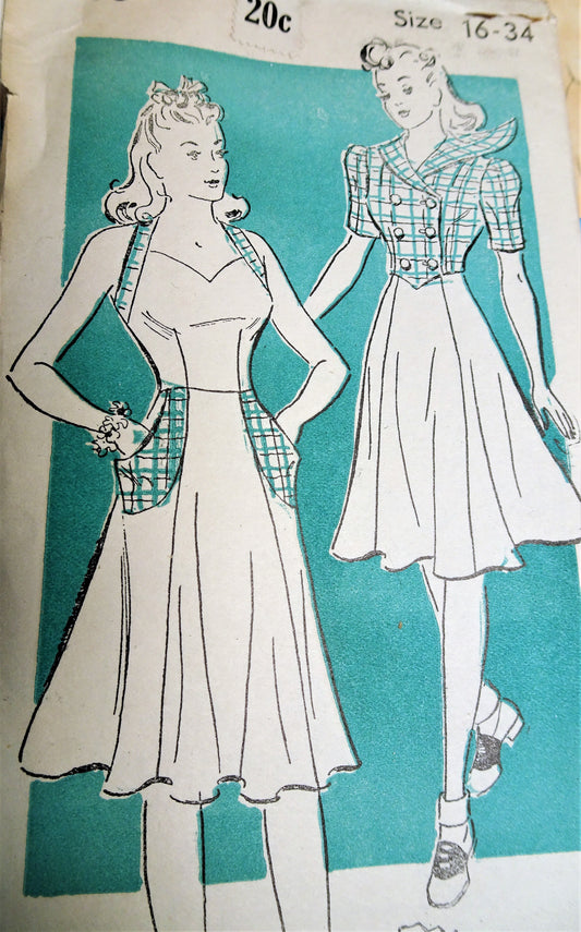 1940s FABULOUS Sundress and Sailor Collar Jacket Pattern NEW YORK 1588 Sweetheart Neckline Halter Dress Bust 34 Vintage Sewing Pattern FACTORY FOLDED