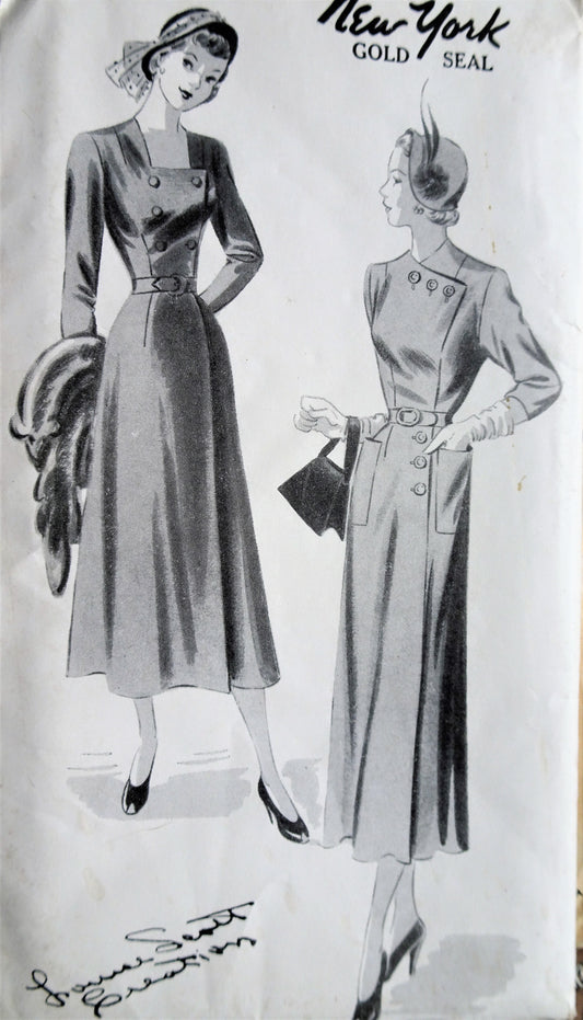1940s Vintage HAUTE Dress Day or After 5 Pattern NEW YORK 567 Designer Louise Scott Creation in Two Styles with Long or Three-Quarter Sleeves Bust 32 Vintage Sewing Pattern FACTORY FOLDED