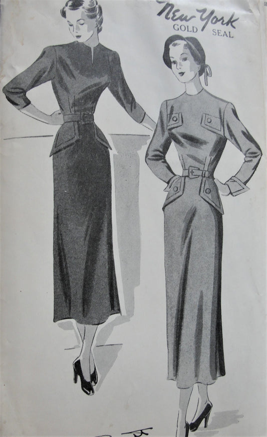 1940s SOPHISTICATED Belted Dress Pattern New York Pattern 569 Lovely Dress in Two Chic Styles  Bust 36 Vintage Sewing Pattern FACTORY FOLDED