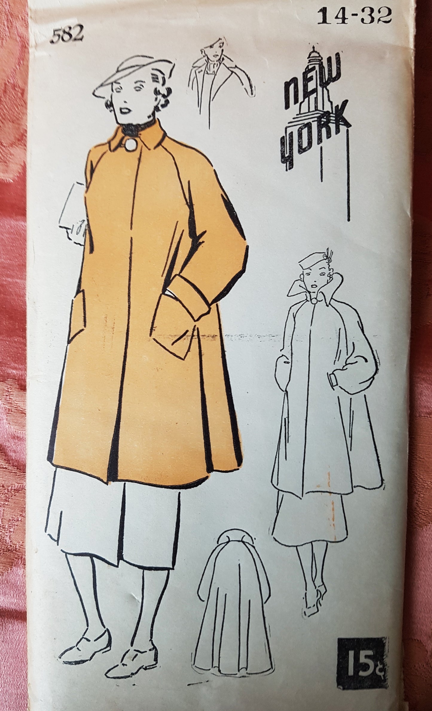 1930s FABULOUS Swing Back Coat Pattern NEW YORK 582, Stunning 2 Styles of Collars and Sleeves, Bust 32 Vintage Sewing Pattern FACTORY FOLDED