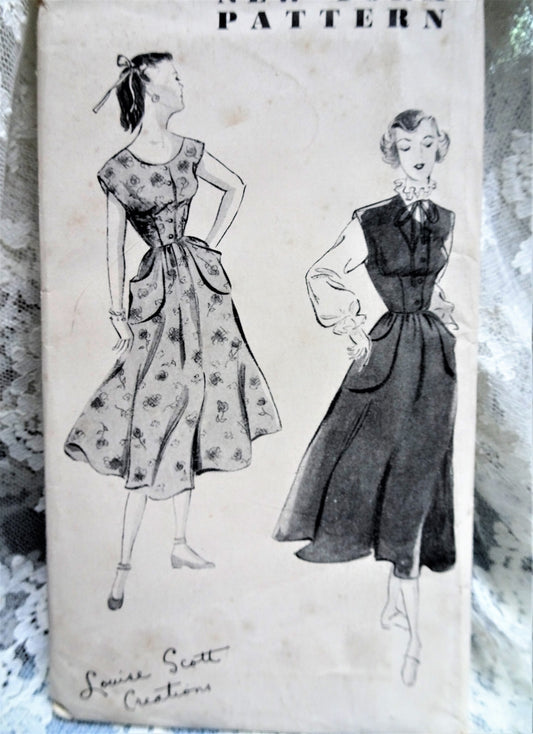 1940s PRETTY Dress or Jumper and Blouse Pattern NEW YORK 647 Louise Scott Design Pretty Style Bust 33 Vintage Sewing Pattern FF