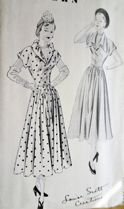 1940s BEAUTIFUL Dress Pattern NEW YORK 650 Designer Louise Scott Creations, Lovely Design Details,2 Style Versions,Bust 34 Vintage Sewing Pattern FACTORY FOLDED