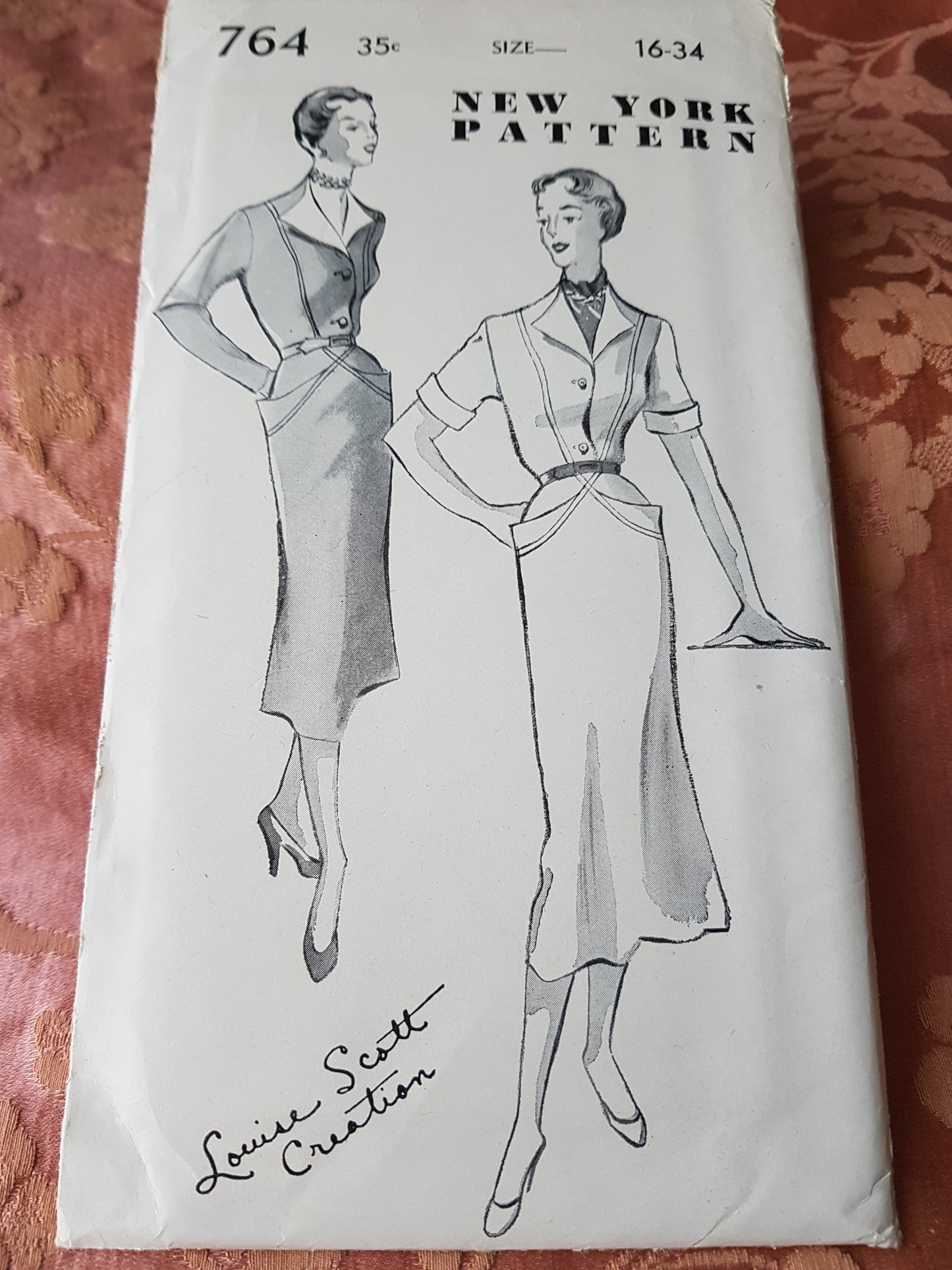1950s  Louise Scott Creation Unique Slim Dress Pattern, New York 764, Bust 34 Vintage Sewing Pattern FF