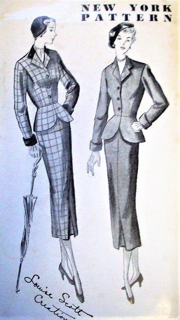 1940s STUNNING Slim Skirt Suit Pattern NEW YORK 827 Slim Narrow Skirt, Lovely Shaped Peplum Fitted Jacket Bust 34 Vintage Sewing Pattern FACTORY FOLDED