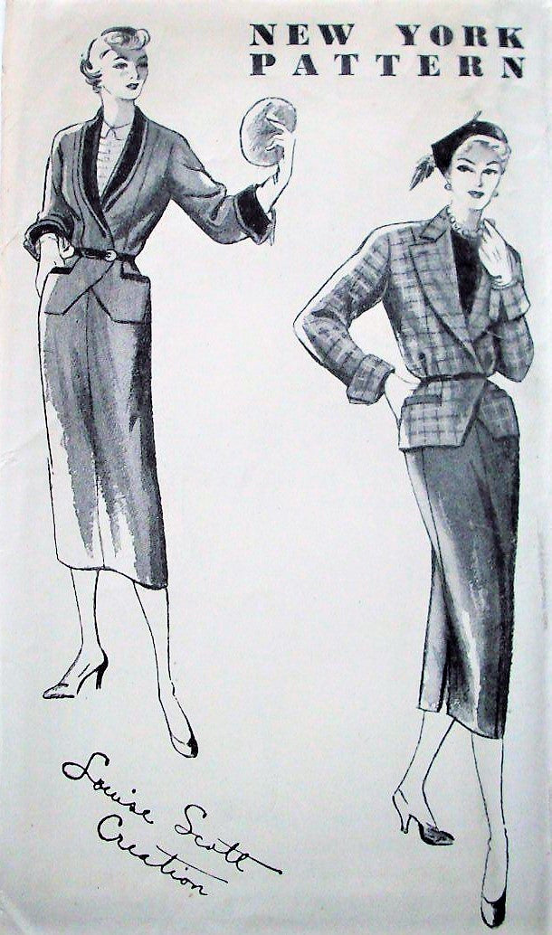 1940s STUNNING Slim Skirt Suit pattern NEW YORK 848 Louise Scott Designer,Peplum Jacket, Slim Skirt Side Slits, Bust 36 Vintage Sewing Pattern FACTORY FOLDED