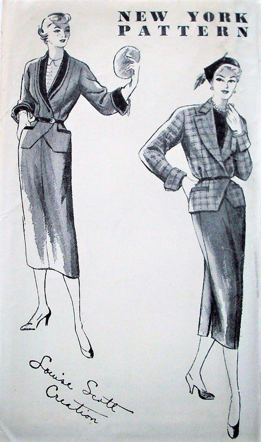 1940s STUNNING Slim Skirt Suit pattern NEW YORK 848 Louise Scott Designer,Peplum Jacket, Slim Skirt Side Slits, Bust 36 Vintage Sewing Pattern FACTORY FOLDED