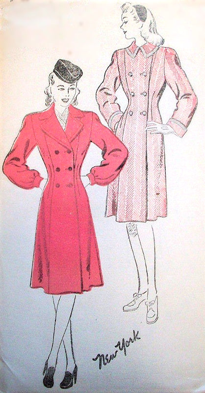 1940s FABULOUS Double Breasted Princess Coat Pattern NEW YORK 947 Two Style Versions Bust 36 Vintage Sewing Pattern FACTORY FOLDED
