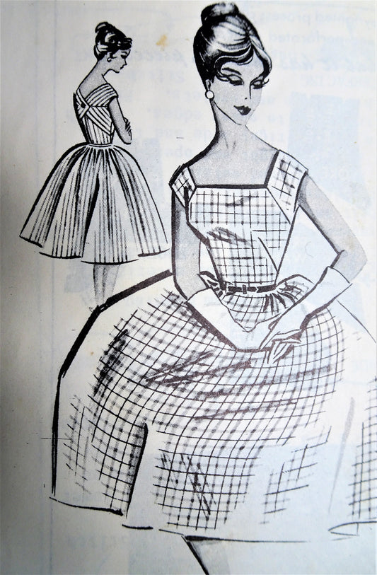 1960s LOVELY Dress Pattern Mail Order 1412 Square Neckline, Full Skirt ,Back Interest Day or Party Dress Bust 32 Vintage Sewing Pattern FACTORY FOLDED