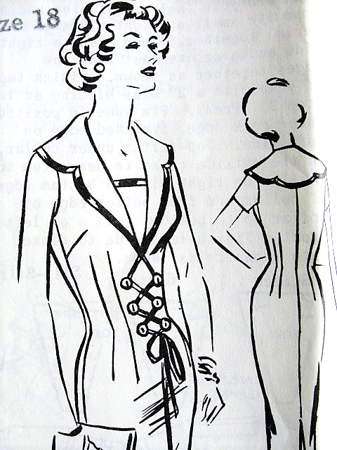 1950s BOMBSHELL Slim Lace Up Dress Pattern Patt-O-Rama 1447 Day or Cocktail Dinner Dress, Interesting Details, Bust 38 Vintage Sewing Pattern FACTORY FOLDED