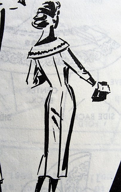 1950s STUNNING Slim Dress Pattern PATTORAMA 344 Figure Show Off Sheath, Wide Collar Day or After 5 Dress Bust 32 Vintage Sewing Pattern