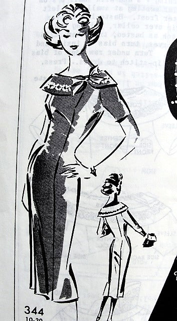 1950s STUNNING Slim Dress Pattern PATTORAMA 344 Figure Show Off Sheath, Wide Collar Day or After 5 Dress Bust 32 Vintage Sewing Pattern