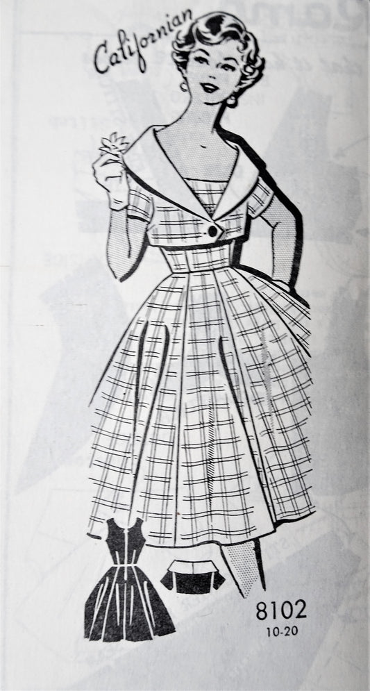 1950s LOVELY Dress and Bolero Jacket Pattern Patt-O-Rama 8102 Flattering Full Skirt Dress Shortie Jacket Day or Party Design, Bust 36 Vintage Sewing Pattern FF