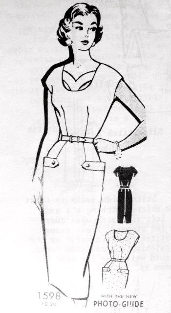 1950s Bombshell Slim Dress Pattern PattORama 1598 Slim Figure Show Off Dress Day or Evening Interesting Cut Out Neckline Version Bust 32 Vintage Sewing Pattern