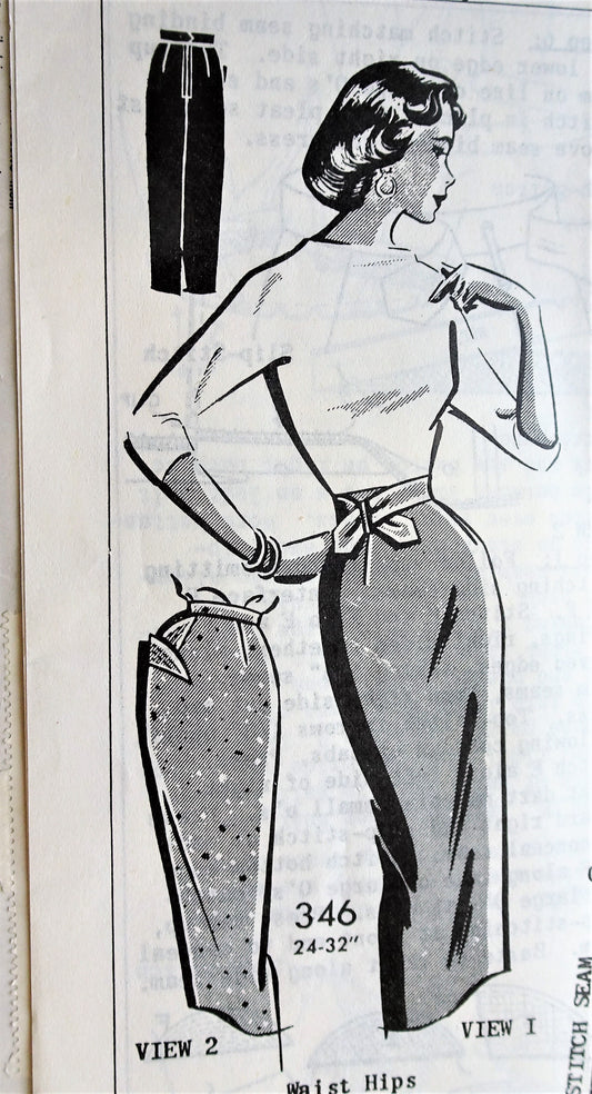 1950s SLEEK Slim Skirt Pattern PATTORAMA 346 Two Stylish Versions, Waist 26, Vintage Sewing Pattern FF