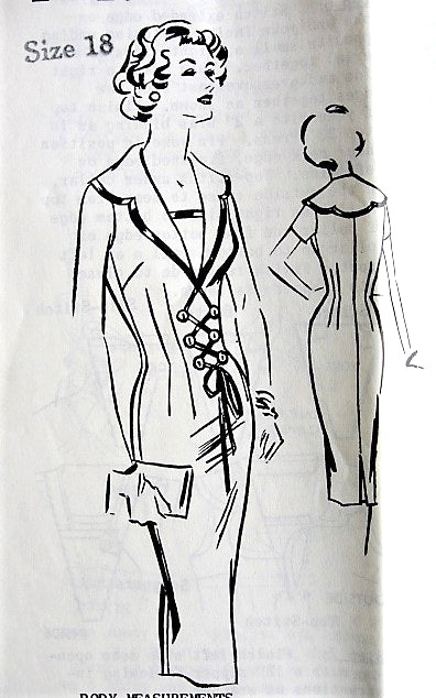 1950s BOMBSHELL Slim Lace Up Dress Pattern Patt-O-Rama 1447 Day or Cocktail Dinner Dress, Interesting Details, Bust 38 Vintage Sewing Pattern FACTORY FOLDED