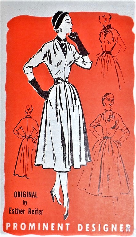 1950s LOVELY Day or Party Dress Pattern PROMINENT DESIGNER 392 Easy Day Dress With Dickey,or Low V Neckline for Evening Bust 30 Vintage Sewing Pattern