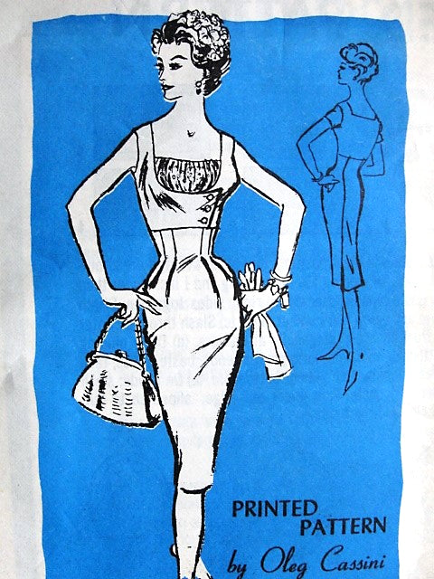 50s OLEG CASSINI Bombshell Dress Pattern PROMINENT DESIGNER M276 Seductive Figure Hugging Cocktail Party Evening Dress Bust 34 Vintage Sewing Pattern