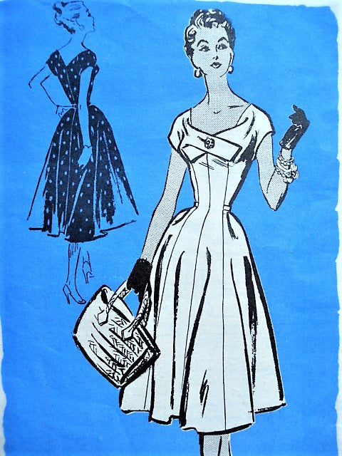 1950s BEAUTIFUL Day or Evening Party Dress PROMINENT DESIGNER 219 A Grabois Original by Zelma Golden,Figure Flattering, Bust 28 Vintage Sewing Pattern FACTORY FOLDED