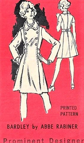 1960s MOD Coat Dress Pattern PROMINENT Designer 258 Stylish Double Breasted Flared Dress Bust 34 Vintage Sewing Pattern