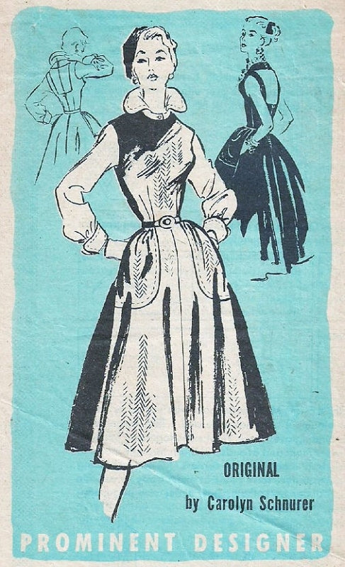1950s Beautiful Evening Dress or Jumper and Blouse Pattern Prominent Designer M378 Full Skirt Dress Evening Version Cut Out Back Cuffed Stand Up Collar Blouse Bust 28 Vintage Sewing Pattern