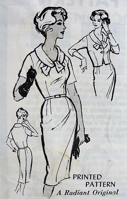 1960s Vintage ELEGANT Dress and Jacket Prominent Designer 438 Bust 33 Sewing Pattern