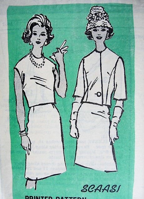 1960s CLASSY 2pc Suit and Blouse Pattern PROMINENT Designer 652 Scaasi Slim Skirt, Overblouse and Eye Catching Jacket Day or Cocktail Party Bust 34 Vintage Sewing Pattern FACTORY FOLDED