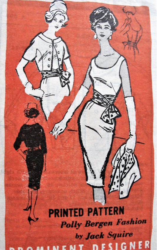 1960s SIZZLING Cocktail Evening Party Dress and Jacket Pattern PROMINENT DESIGNER 809 Polly Bergen Designed Slim Dress, Cummerbund and jacket Bust 32 Vintage Sewing Pattern FACTORY FOLDED