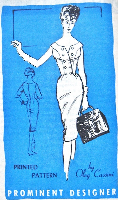 1950s Oleg Cassini Bombshell Dress Pattern Prominent Designer A749 Double Breasted Slim Wiggle Daytime or Cocktail Dress  Bust 32 Vintage Sewing Pattern