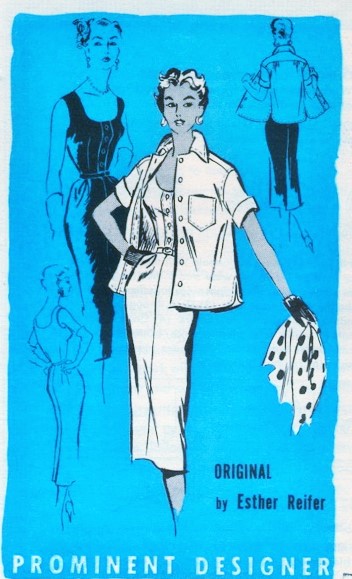 1950s SIZZLING Dress, Jacket Pattern PROMINENT Designer A861 Low Cut Slim Dress and Loose Jacket Bust 30 Vintage Sewing Pattern FACTORY FOLDED