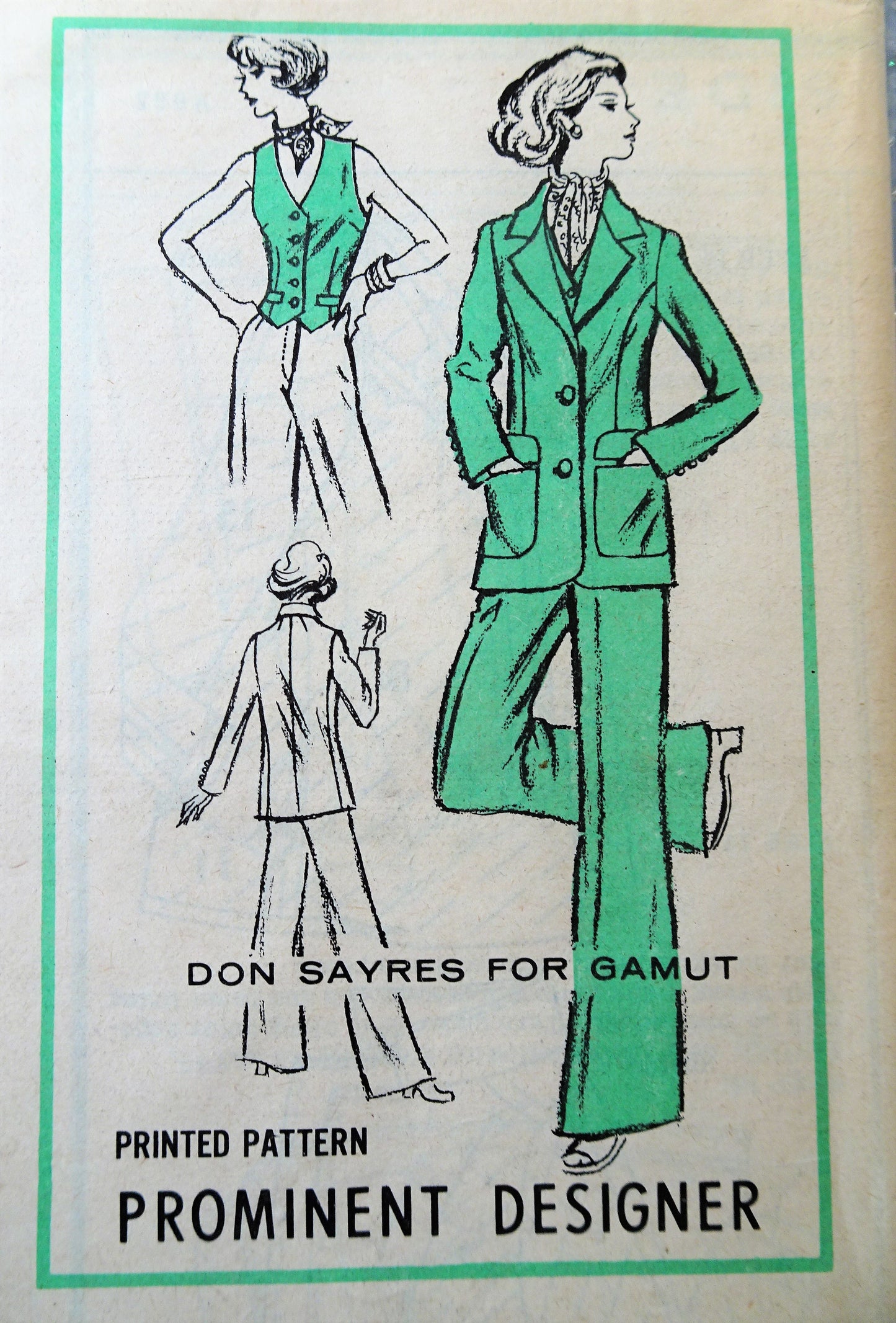 1970s Designer Don Sayres Pants Suit Pattern PROMINENT DESIGNER 882 Three Piece Suit Bust 36 Vintage Sewing Pattern FF