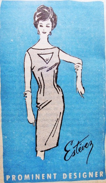 1960s  Estevez Evening Cocktail Dress Pattern PROMINENT DESIGNER  A893 Quick To Fit Sheath Peekaboo Cutout Neckline Figure Show Off Party Dress Bust 34 Vintage Sewing Pattern