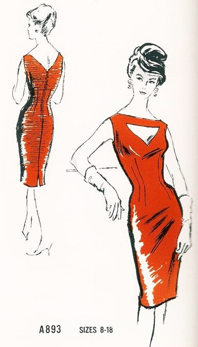 1960s  Estevez Evening Cocktail Dress Pattern PROMINENT DESIGNER  A893 Quick To Fit Sheath Peekaboo Cutout Neckline Figure Show Off Party Dress Bust 34 Vintage Sewing Pattern