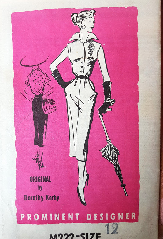 1950s CHIC Slim Skirt and Blouse Pattern By Dorothy Korby PROMINENT DESIGNER 222 Eye Catching Wing Collar, Curved Pockets,Contour Belt, Embroidery Transfer, Bust 30 Vintage Sewing Pattern
