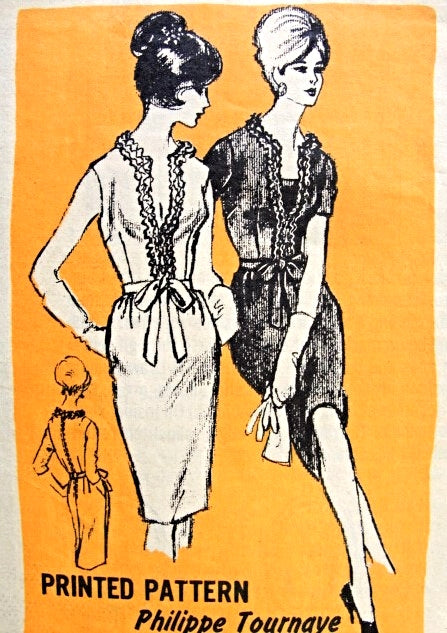 1960s Cocktail Party Dress Pattern Slim Wiggle Dress Very Low Neckline or Use Dickey Insert  Prominent Designer 338 Vintage Sewing Pattern FACTORY FOLDED  Bust 34